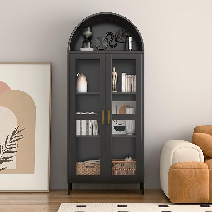 73" Black Metal Arched Display Cabinet