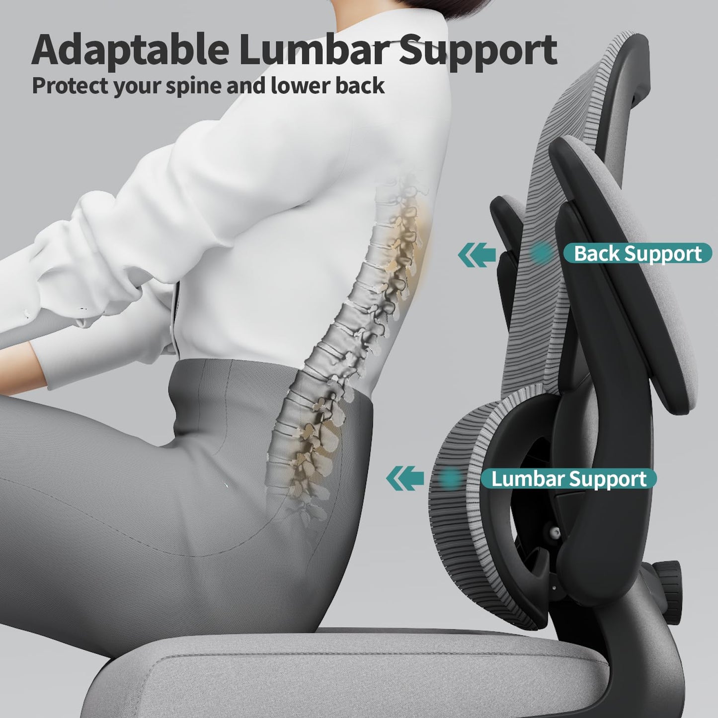 TRALT Office Chair - Ergonomic Desk Chair with Adjustable Lumbar Support, Mesh Computer Chair, Executive Chair for Home Office Comfortable Lumbar Support (Fog Gray)