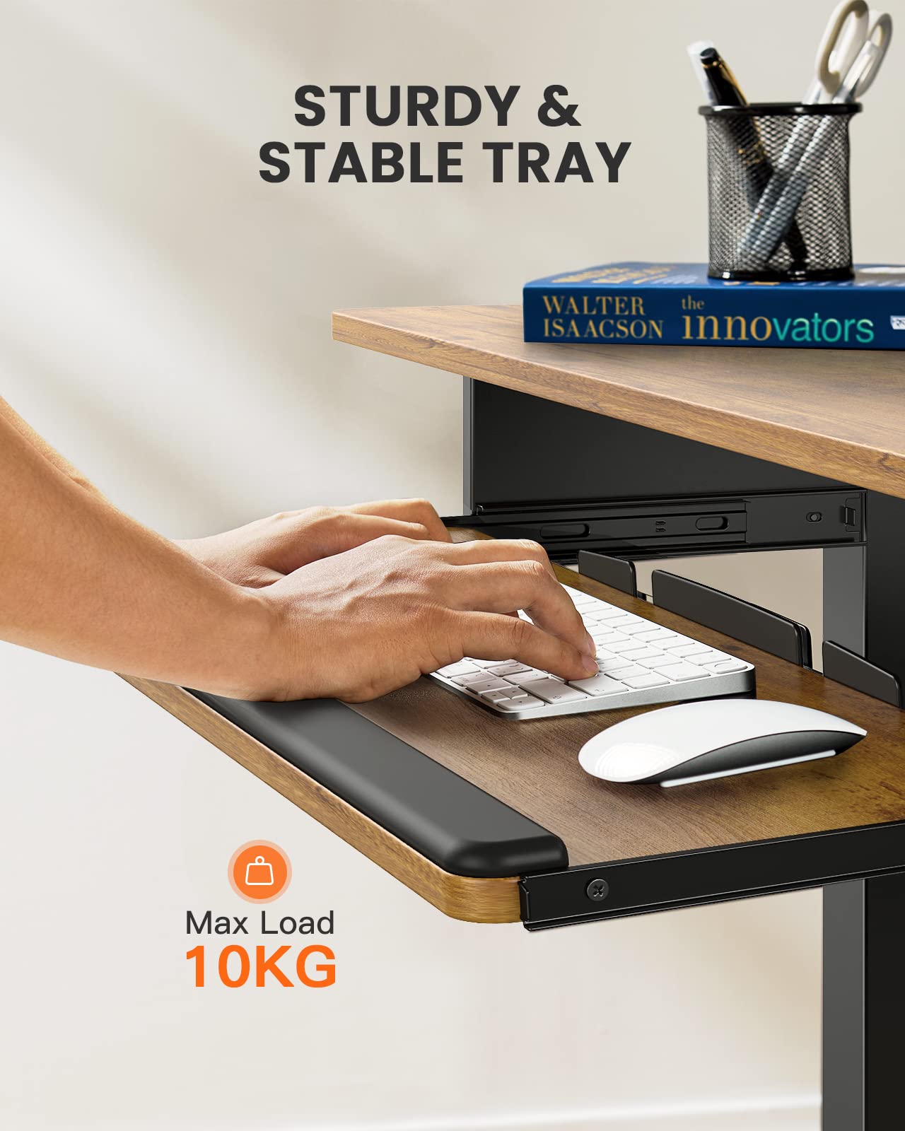 ErGear Electric Standing Desk with Keyboard Tray, 44x24 Inches Adjustable Height Sit Stand Up Desk, Home Office Desk Computer Workstation, Vintage Brown