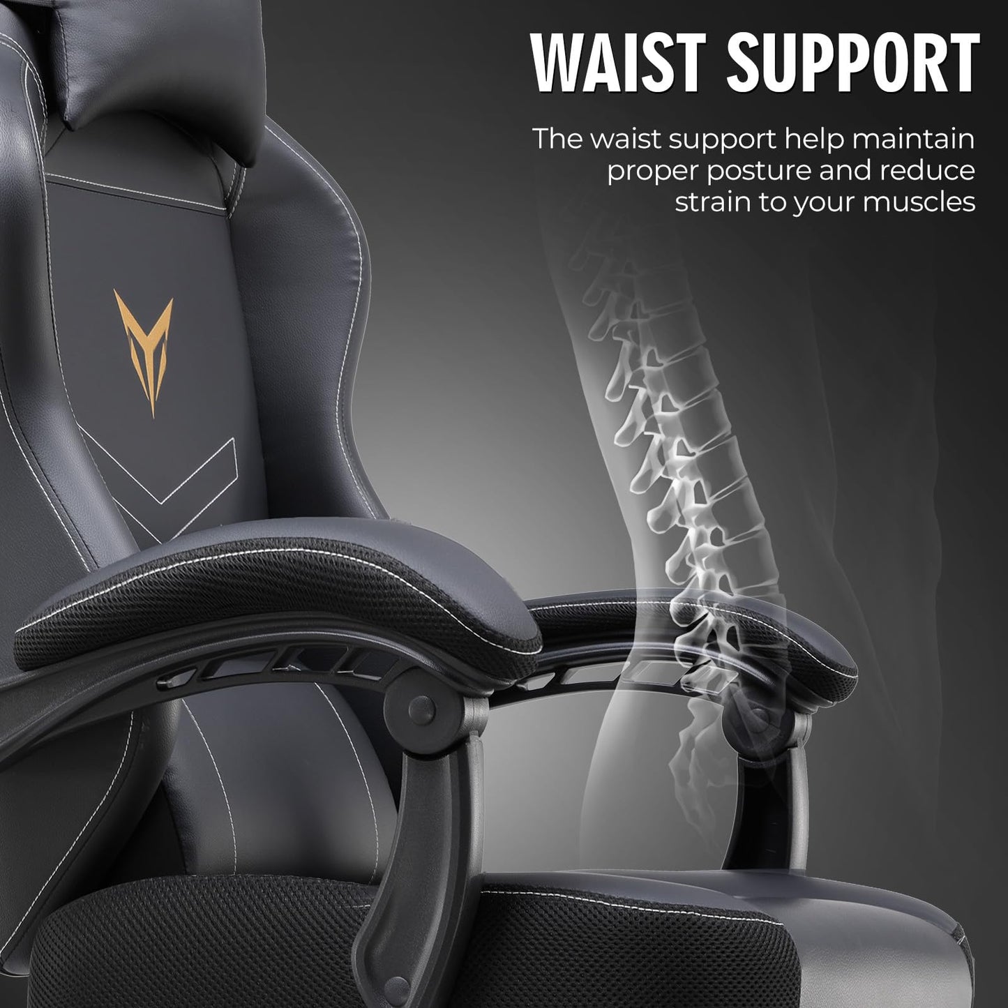 GTPLAYER Gaming Chair, Office Chair High Back Computer Chair with Foot Rest for Adults, Leather Desk Chair Executive Ergonomic Height Adjustable with Headrest and Lumbar Support, 300lbs Dark Black