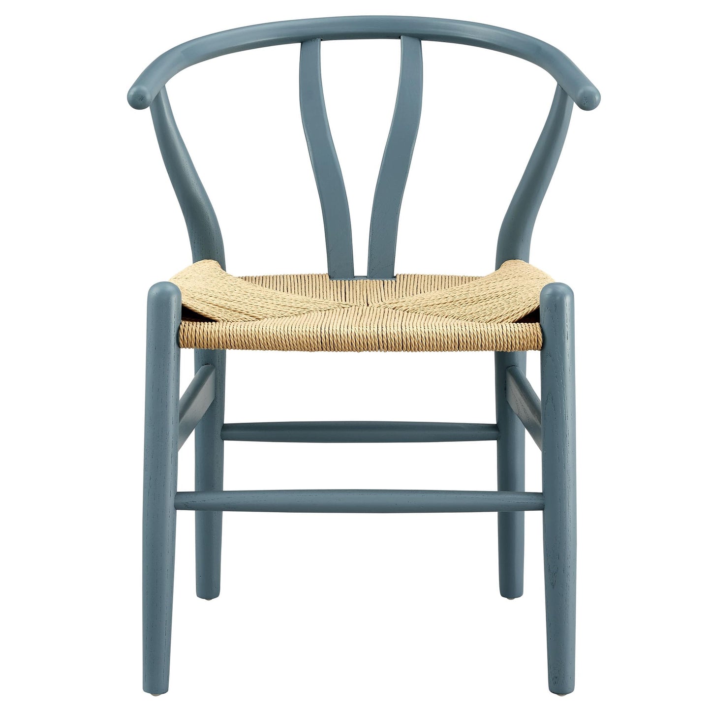 Modway Amish Wood Rope Dining Room Chair in Harbor Blue - 29 Inch Tall Solid Elm Wood Accent Armchair - Mid Century Modern Open Back Kitchen Chair with Woven Seat