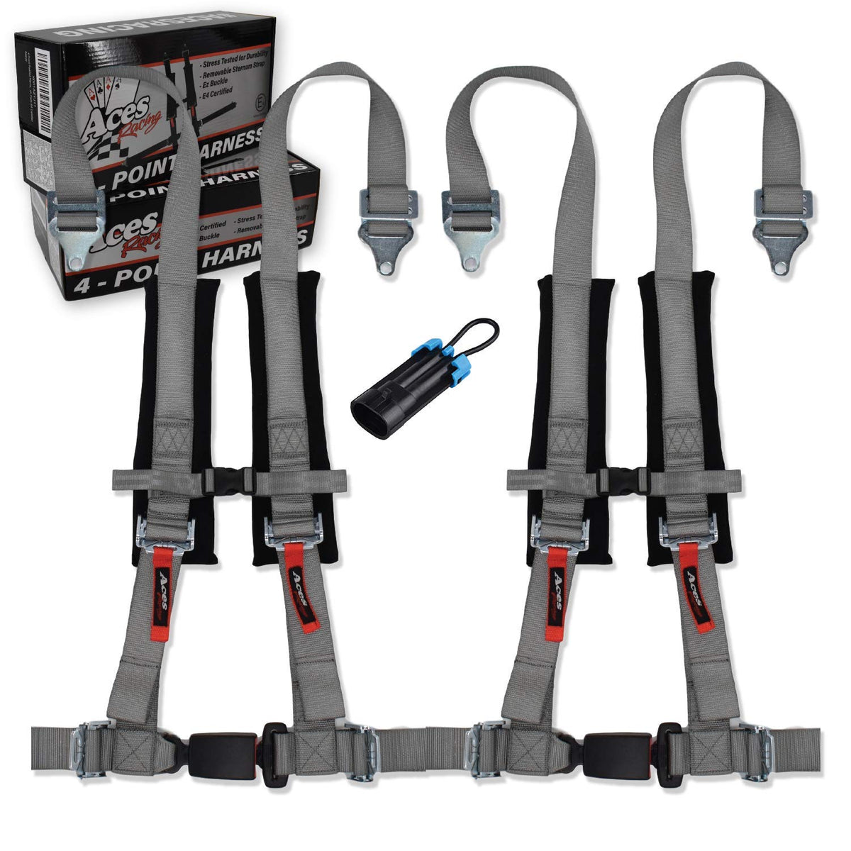AAAA Aces Racing Harness (Pair) compatible with Polaris RZR With Bypass Plug (Grey, 4 Point)