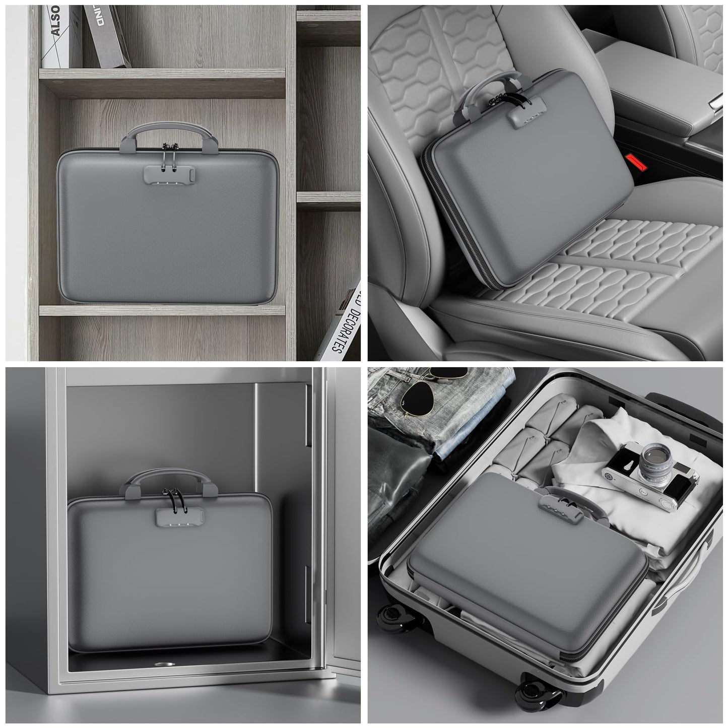DocSafe Fireproof File Organizer with Lock, Hard-Shell Case Fireproof Document Box with 13 Pocket Accordion File Folder, Portable Home Office Travel Safe Storage for Important Documents Laptop Gray