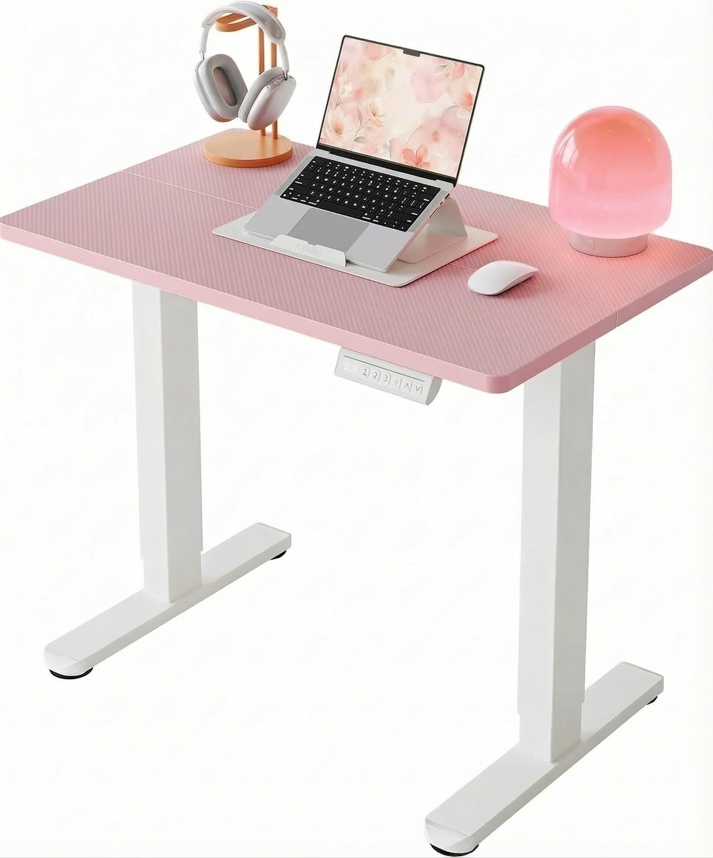 HUANUO 32" Small Electric Standing Desk Adjustable Height, 4 Memory Height Settings, Sit Stand Up Desk for Home Office & Computer Workstation, Pink
