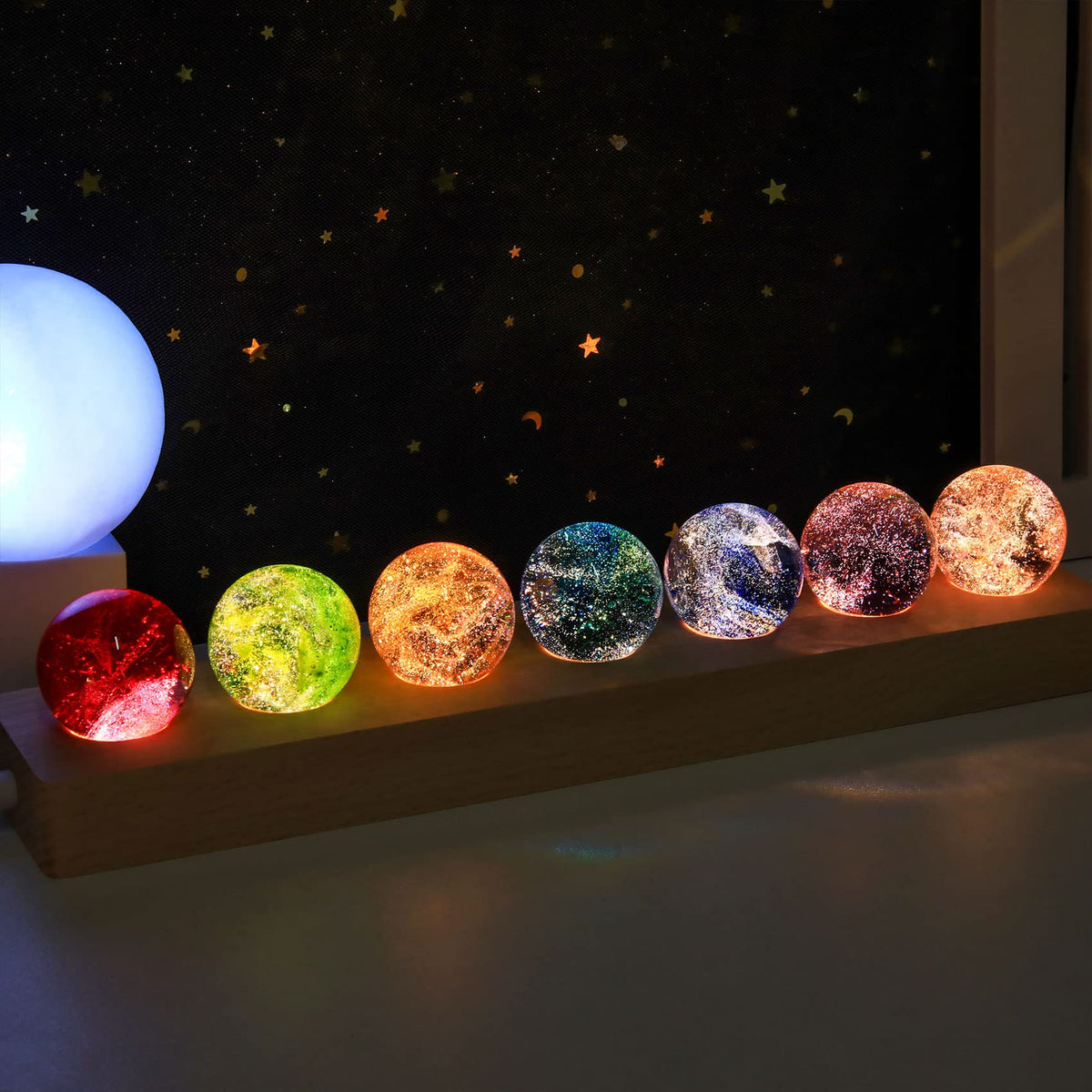 Movdyka 7 Colorful Glass Crystal Ball Desk Ecorations Chakra Healing Stones