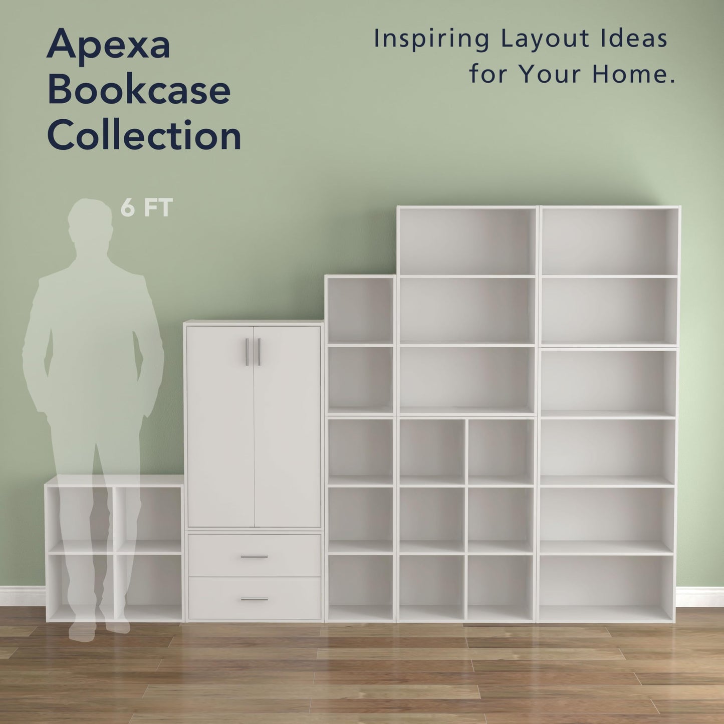 Homes: Inside + Out Apexa 3-Tier Stackable Wood Bookcase with Doors, Cube Storage Organizer Shelves, Small Food Pantry Cabinet, Dorm Teen Room Decor & Bedroom, Home Office, Kitchen, White