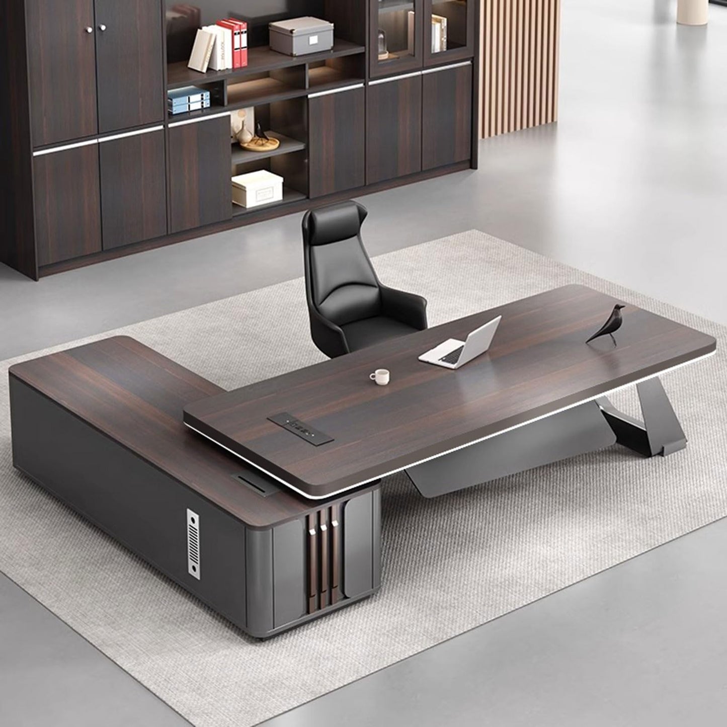LSIGHTUS 102" Minimalist Style Large Modern Executive Office Desk, Wood Computer Desk with File Drawers Writing Study Table Business Furniture Set for CEO Boss, Business