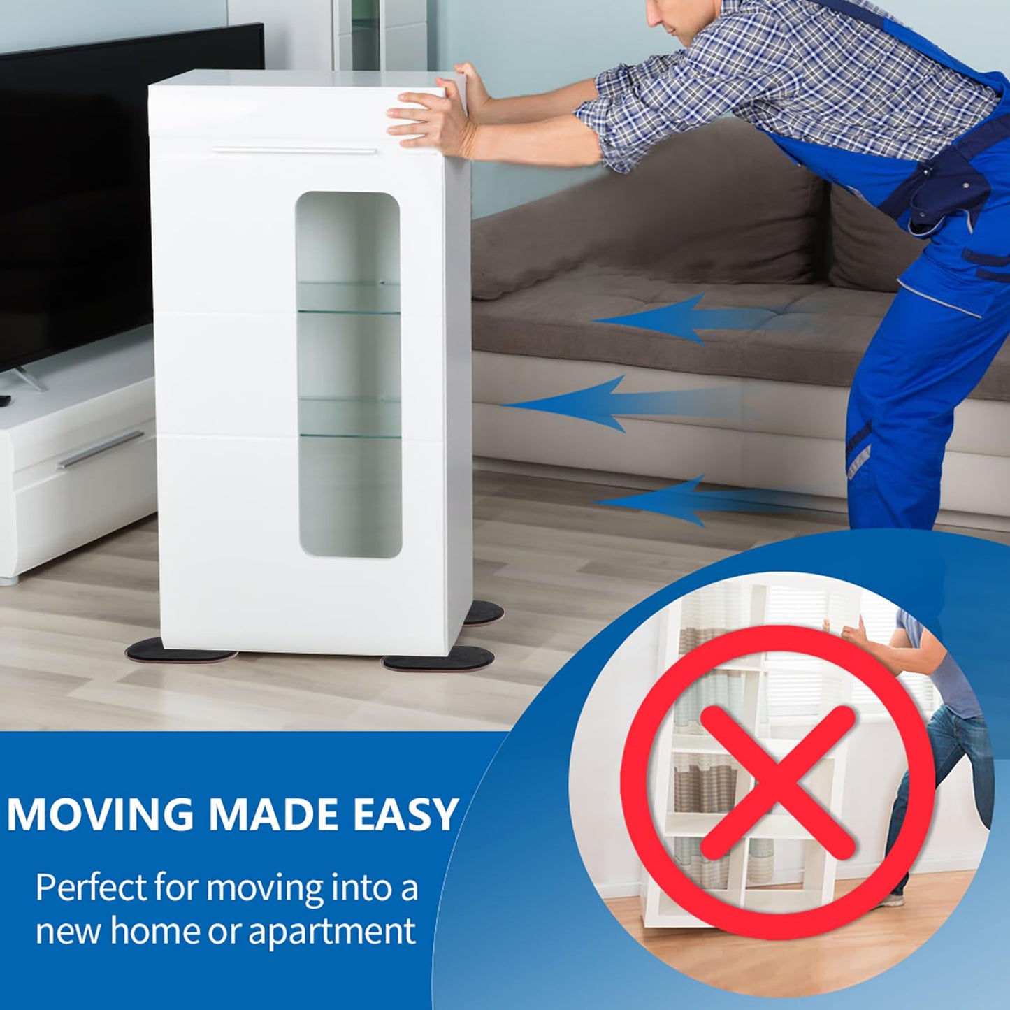 Kayzn Reusable Large Furniture Movers Sliders for Carpet - 8 Pack 9-1/2" x 5-3/4" Oval Furniture Moving Pads for Heavy Duty Furniture Sliders, Effortless Moving and Surface Protection