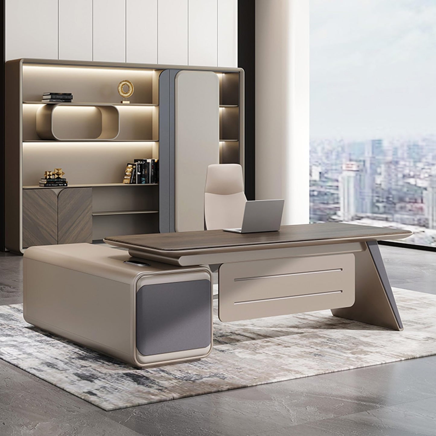LSIGHTUS Modern Business Large Computer Desk Executive Office Desk with Lateral Cabinet Writing Study Table Business Furniture Set for CEO Boss
