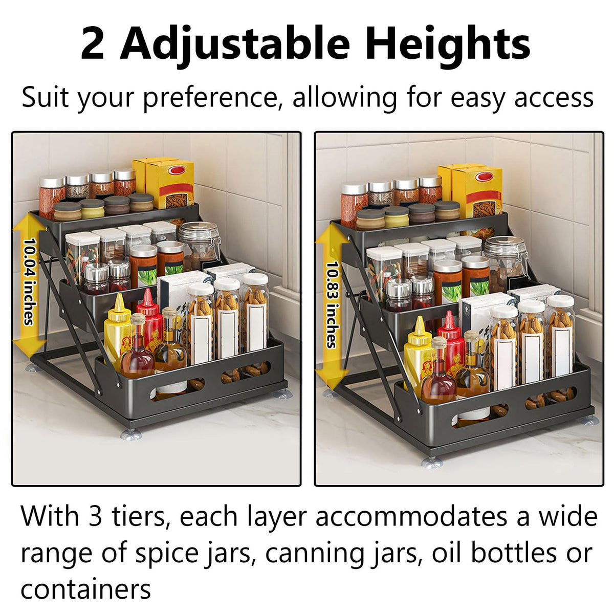 Ceetug 3 Tier Foldable Spice Rack, Black