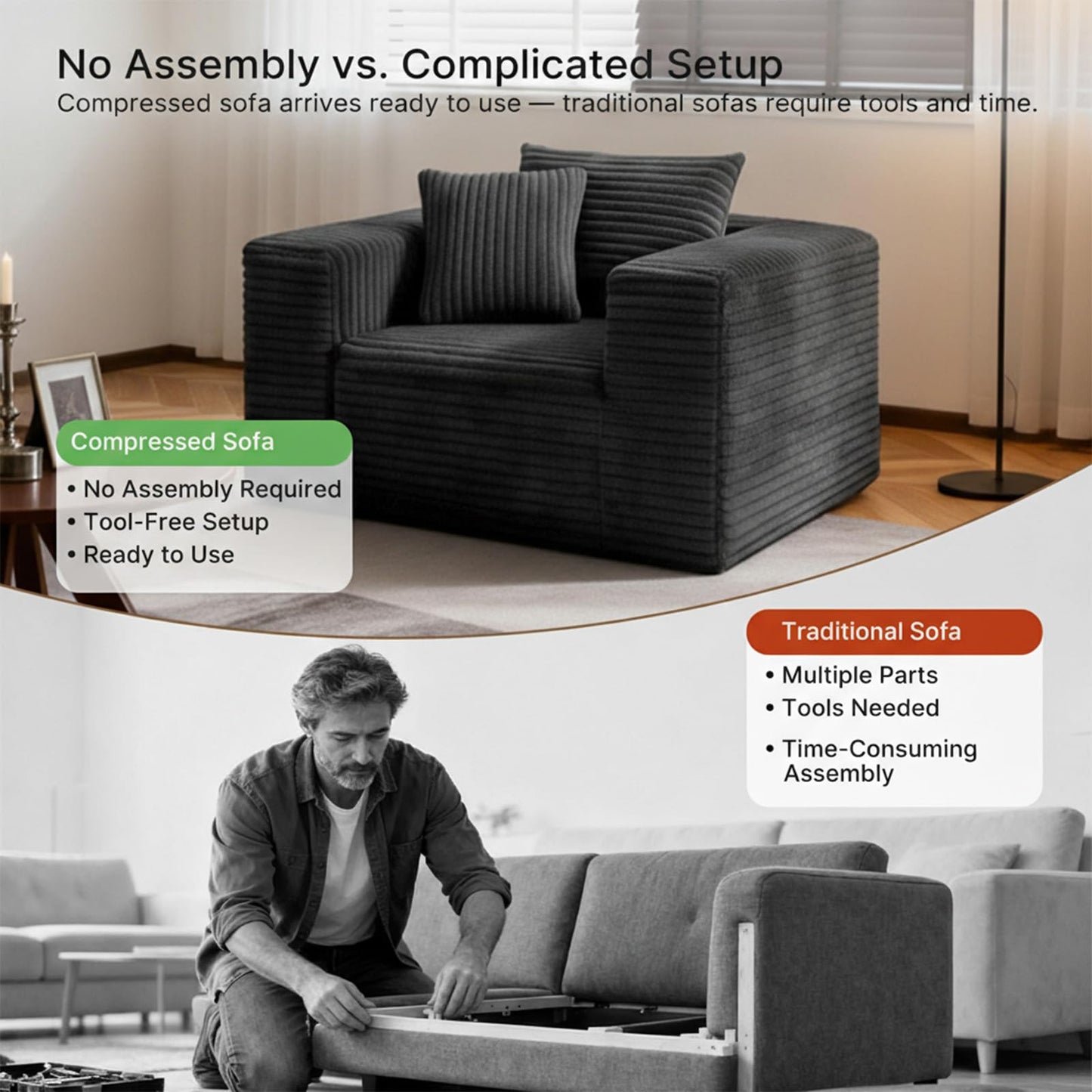 Small Boneless Sofa Chair, No Assembly Couch in a Box Memory Foam Mini Cloud Reading Chair with Throw Pillow for Living Room Bedroom Playroom
