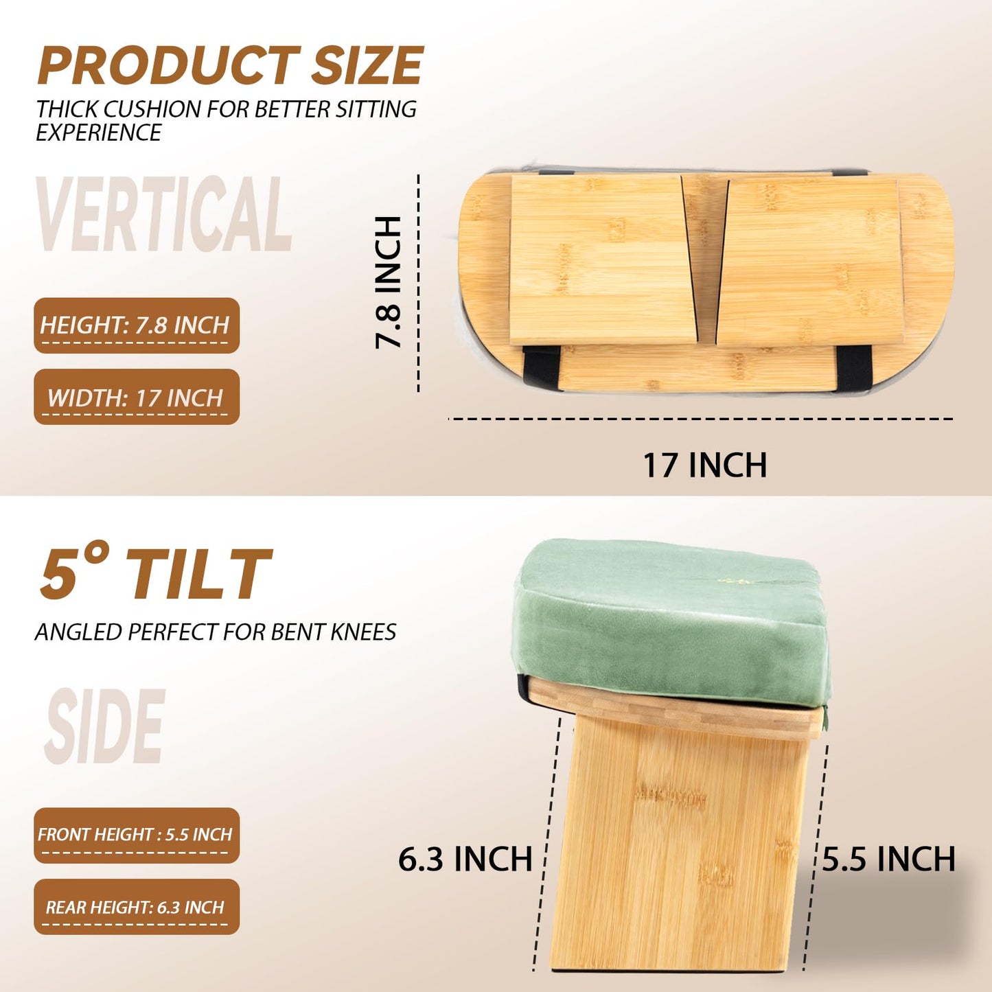 Estleys Meditation Bench, Bamboo Meditation Stool, Folding Kneeling Meditation Bench, Seiza Prayer Bench, Prayer Bench with Meditation Cushion, Kneeling Stool(Green)