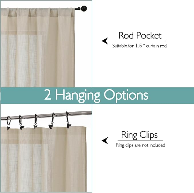 Chyhomenyc Semi Sheer Curtains 54 Inch Length