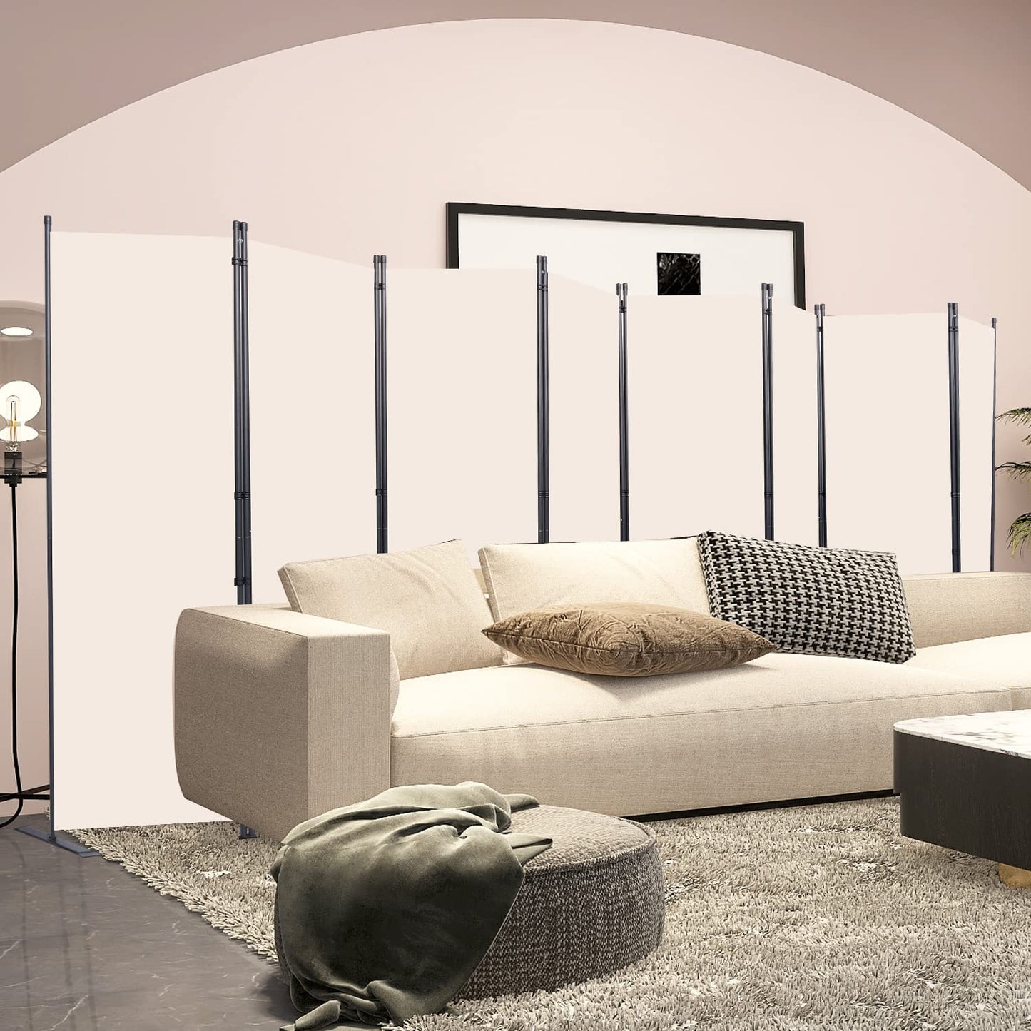 CHOSENM Room Divider, 8 Panel Folding Privacy Screens with Wider Support Feet, 6 Ft Portable Room Partition for Room Separator, 176" W X 71" H, Beige