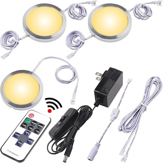 Book Case Lights, Mini Under Shelf Cabinet Puck Lihgting, 120V Wall Plugged in