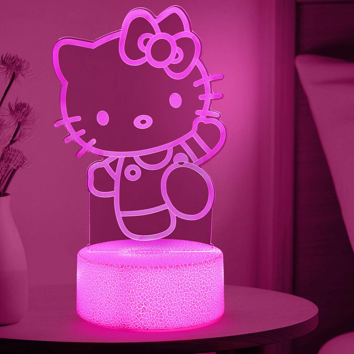 sunduck Pink Kawaii Kitty 3D Night Light with Corded Control- Dreamy Girls Room Decor, Perfect Birthday/Christmas Gift for Kids, Unique Holiday Present