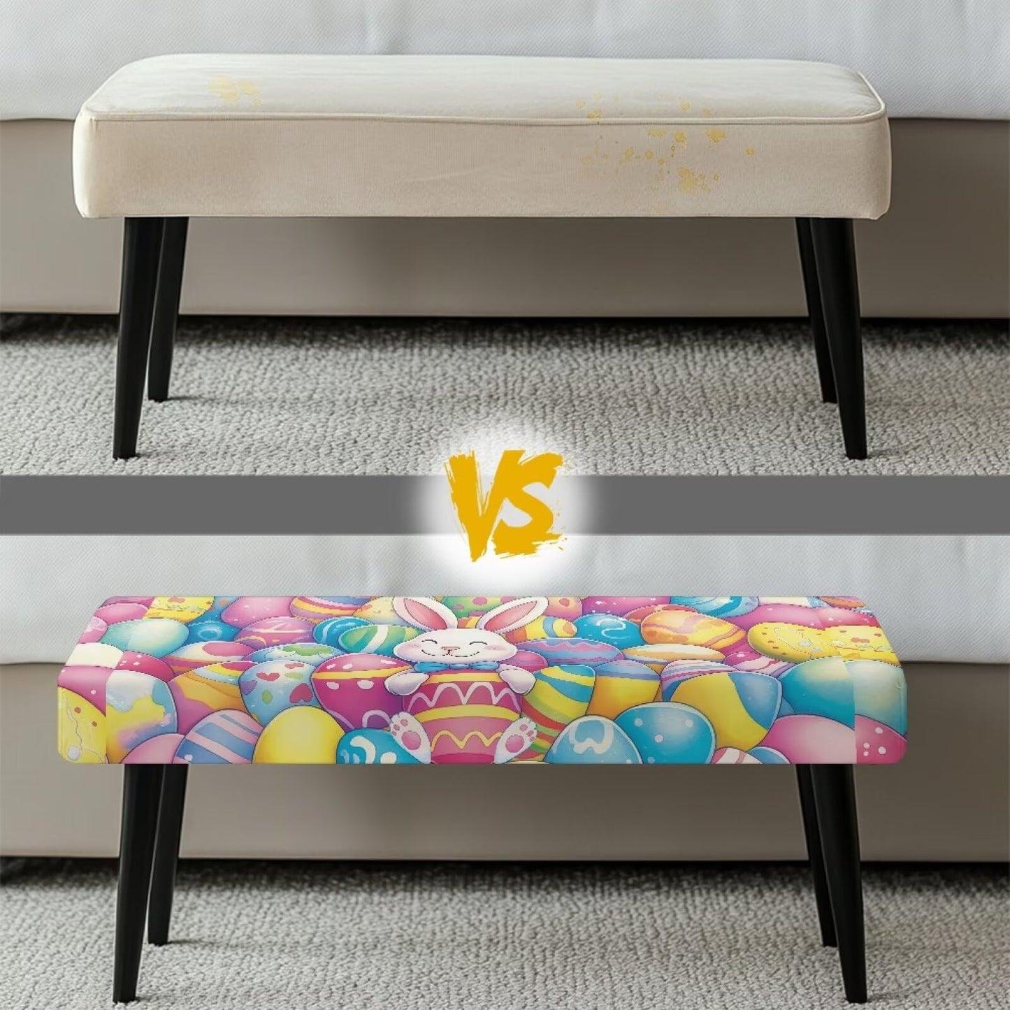 Cugasmaru Dining Bench Slipcover Pink Seat Cushion Protector Non Slip Stretch Dining Bench Cover for Living Room Kitchen Easter Bunny Decor