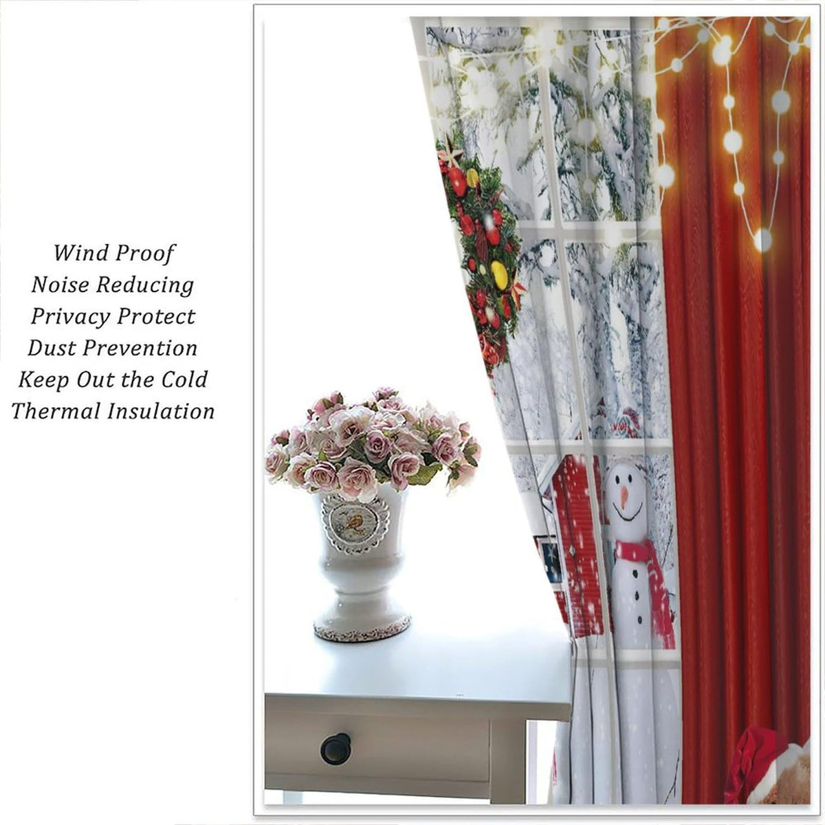 FengMingRui Merry Christmas Curtains Winter Festival Snowman Christmas Tree New Year Christmas Window Treatment Bedroom Living Room Decoration Decor Window Drapes 42" W X 45" L