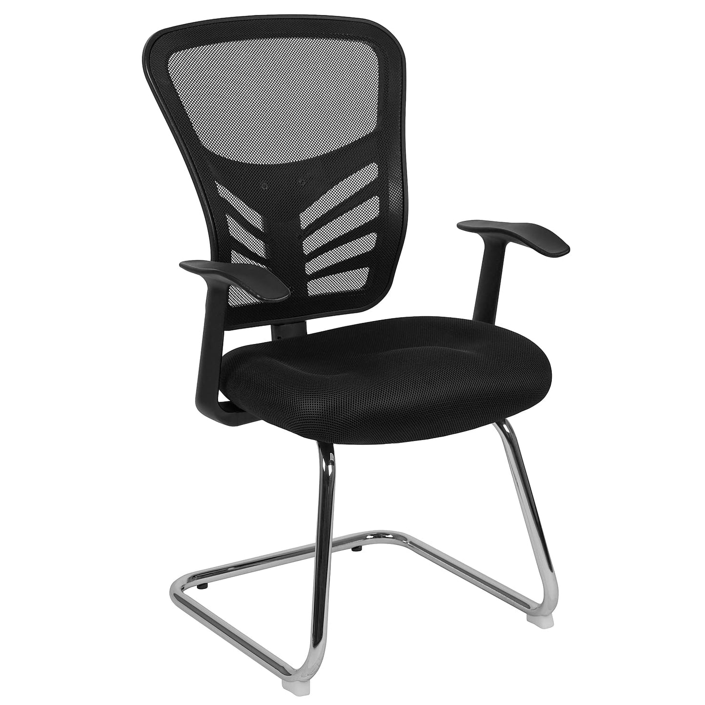 Flash Furniture Steve Black Mesh Side Reception Chair with Chrome Sled Base