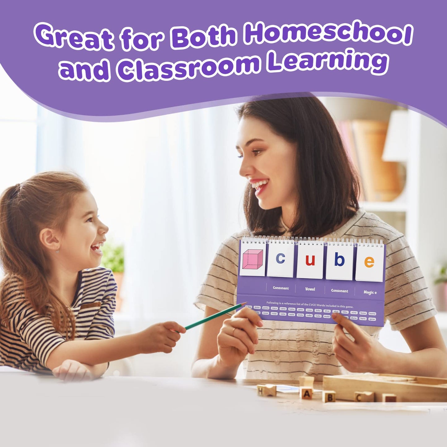 Aizweb Magic E Word Games,Phonics Games Flash Card for Preschool Kindergarten Classroom Must Haves,Spelling Reading Learning Games,Speech Therapy Montessori Educational Toy for Kid 3 4 5 Year Old