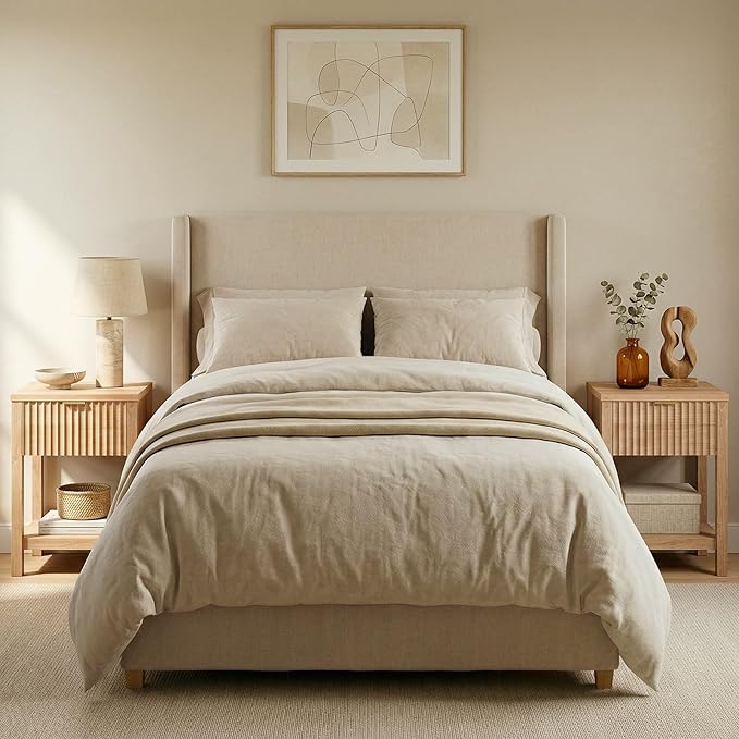 Fluted Night Stand with Golden Handle, Bedside Table with Storage Shelf