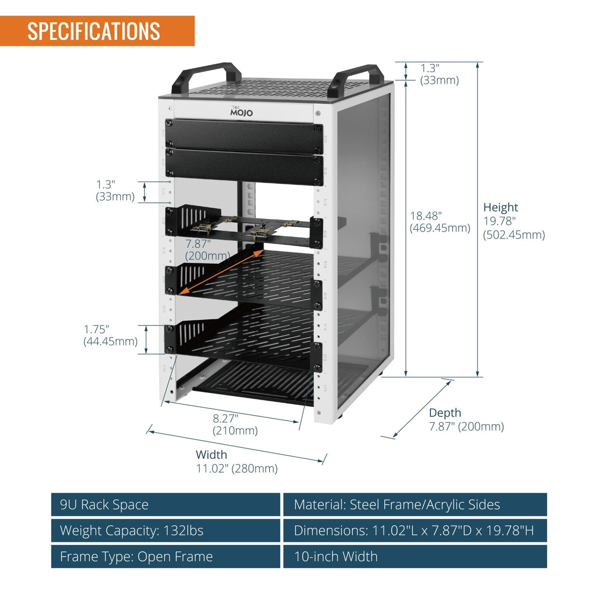 Tecmojo 9U Network Rack, 10 inch Mini Server Rack with 2 Side Translucent Panels & 2 Top Handles, 7.87 inch Deep, for 10 inch IT Equipment & A/V Devices, White