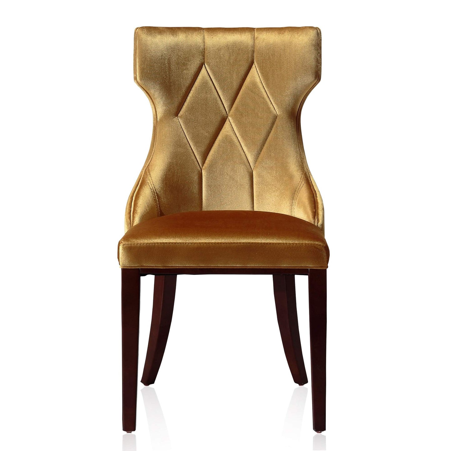 Manhattan Comfort Reine MDining Chairs Set of 2, Upholstered Seats with Diamond Stitching, Solid Beech Wood Frame, 4-Leg Base, 18.5" Seat Height, Fully Assembled, Antique Gold