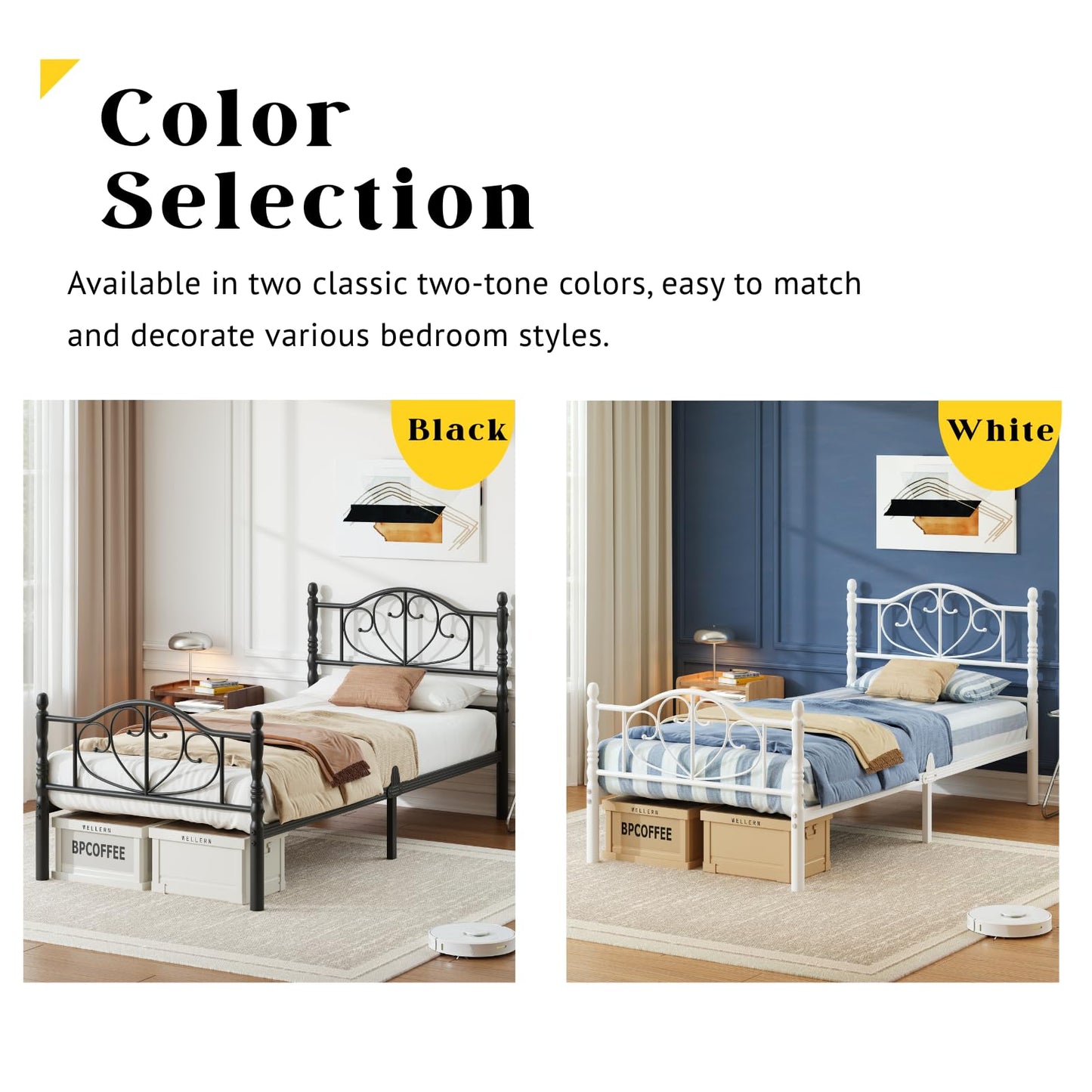 Goltriever 12 Inch Twin Platform Bed Frame with Victorian Style Headboard and Footboard, Heavy Duty Metal Bed Frame No Box Spring Needed, Noise Free, Easy Assembly, White