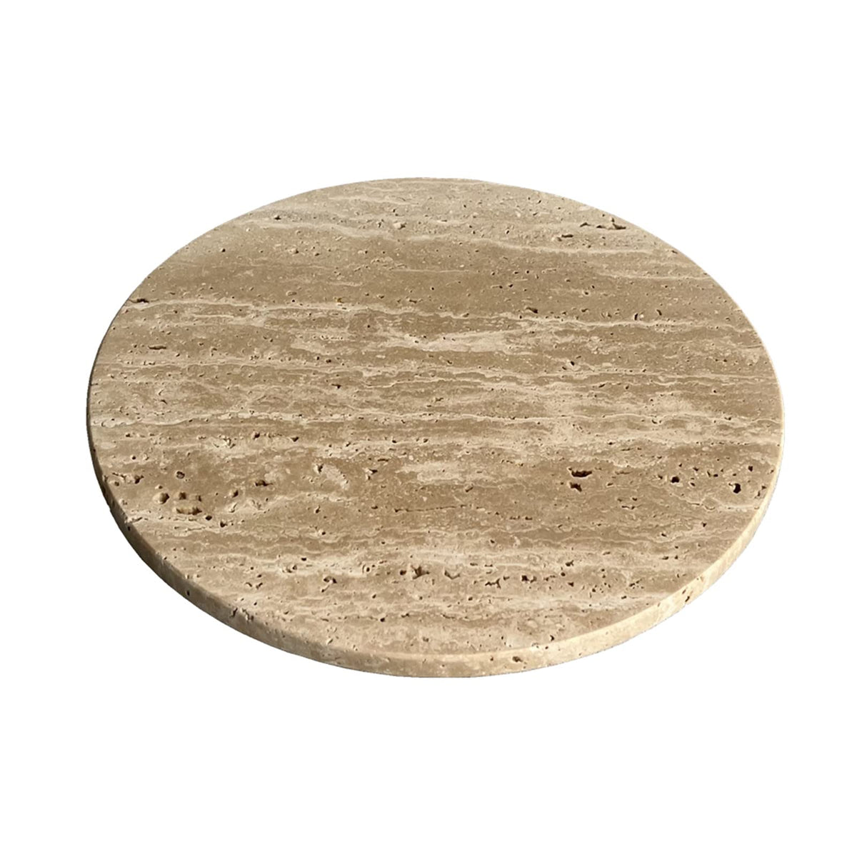StonePlus Natural Round Marble Tray Smooth Pastry Board for Desserts, Cheese, Coffee, Matte on Both Sides (Beige Travertine)