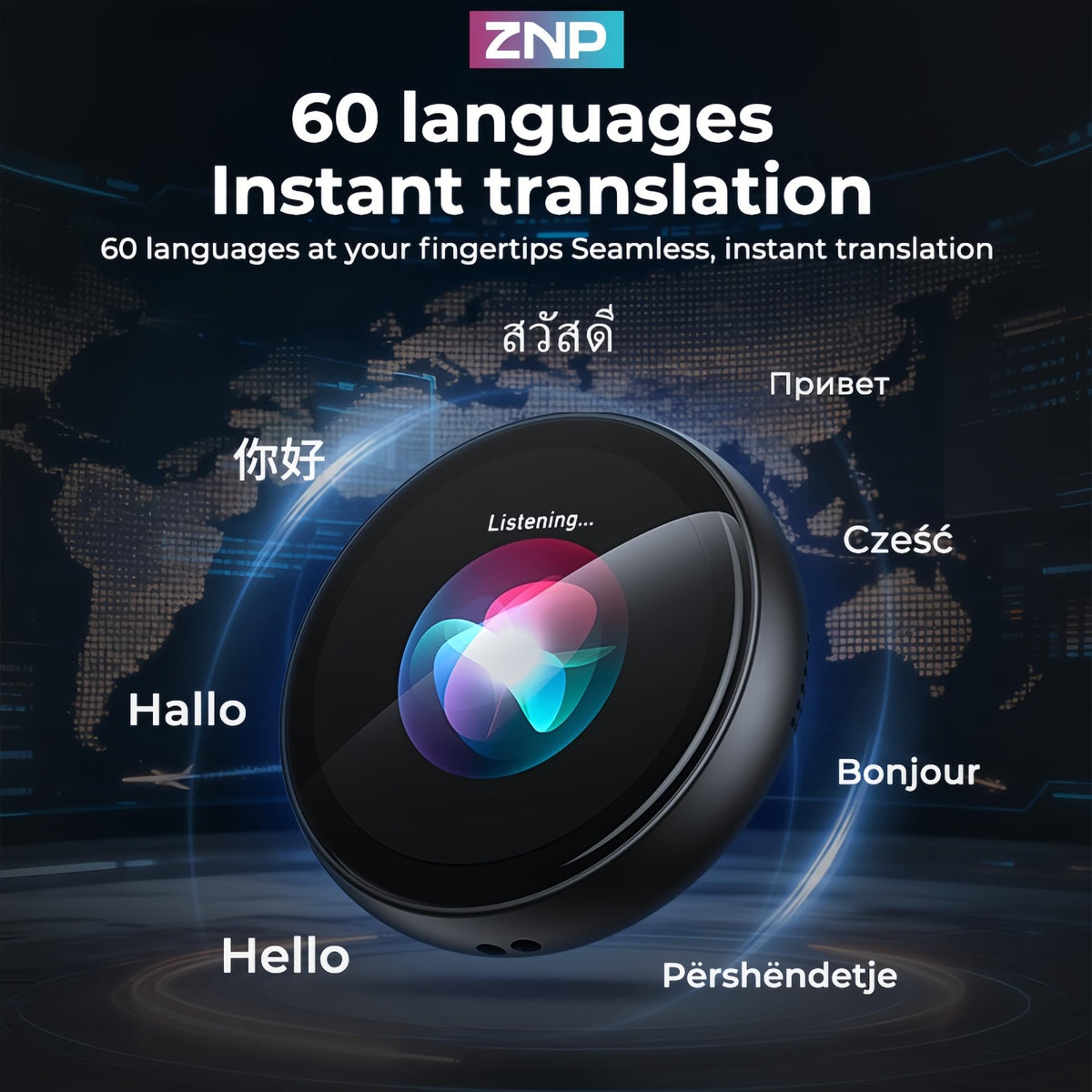 ZNP Z01 AI Companion Digital Badge, Wearable Bluetooth 6.0 Translator with HD Touch Screen, Smart AI Assistant Badge for Travel Business Daily Life (Z01&Pin)