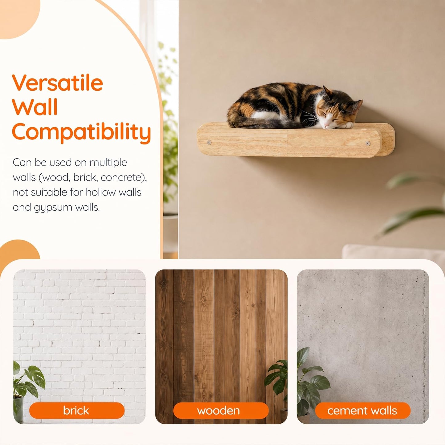 HOOBRO Wooden Cat Hammock with Soft Fabric, Cat Shelves & Furniture, Wall Mounted Cat Beds and Perches for Lounging, Playing, Sleeping, Holds up to 40 lb, Easy to Install, Natural NL03CS03N2