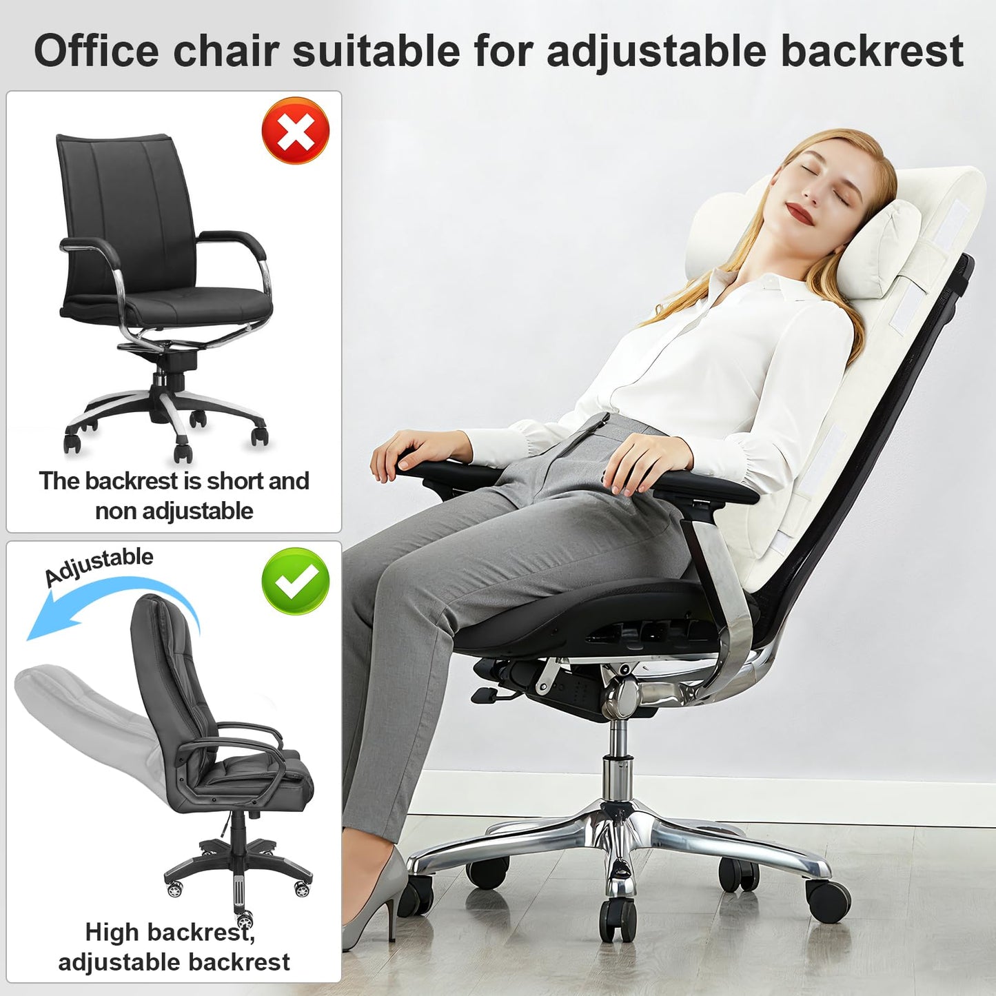 BYTLK 2-in-1 Neck & Lumbar Support Pillow with Adjustable Height and Ergonomic backrest Design, Suitable for recliners, Sofas, high-Back Rocking Chairs, Relieve Back Pressure. (White)