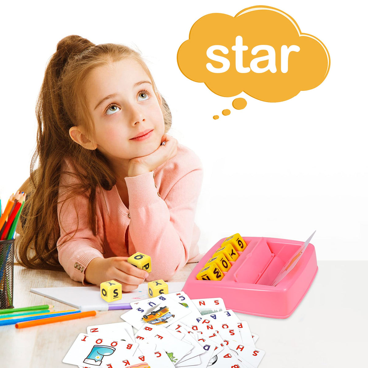 Fenikso Matching Letter Game, Alphabet Spelling & Reading Words, Objects & Color Recognition, Early Learning Educational Toy for Preschooler & Kindergarten Kids Over 3-8 Years Old, Best Gifts