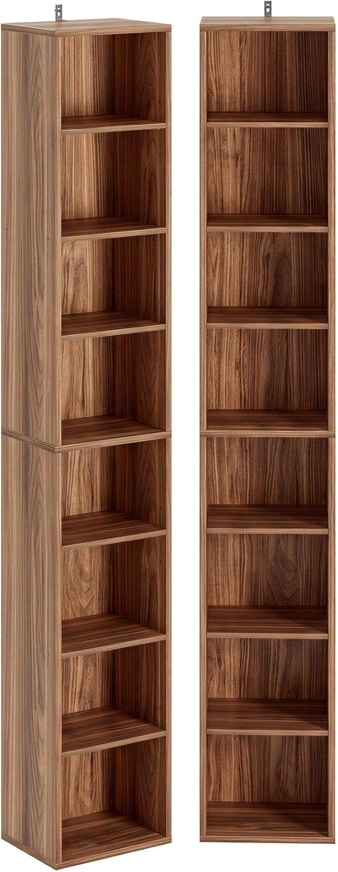 IRONCK Tall Narrow Bookshelf 8 Tiers 71in Set of 2, Compact Corner Bookcase
