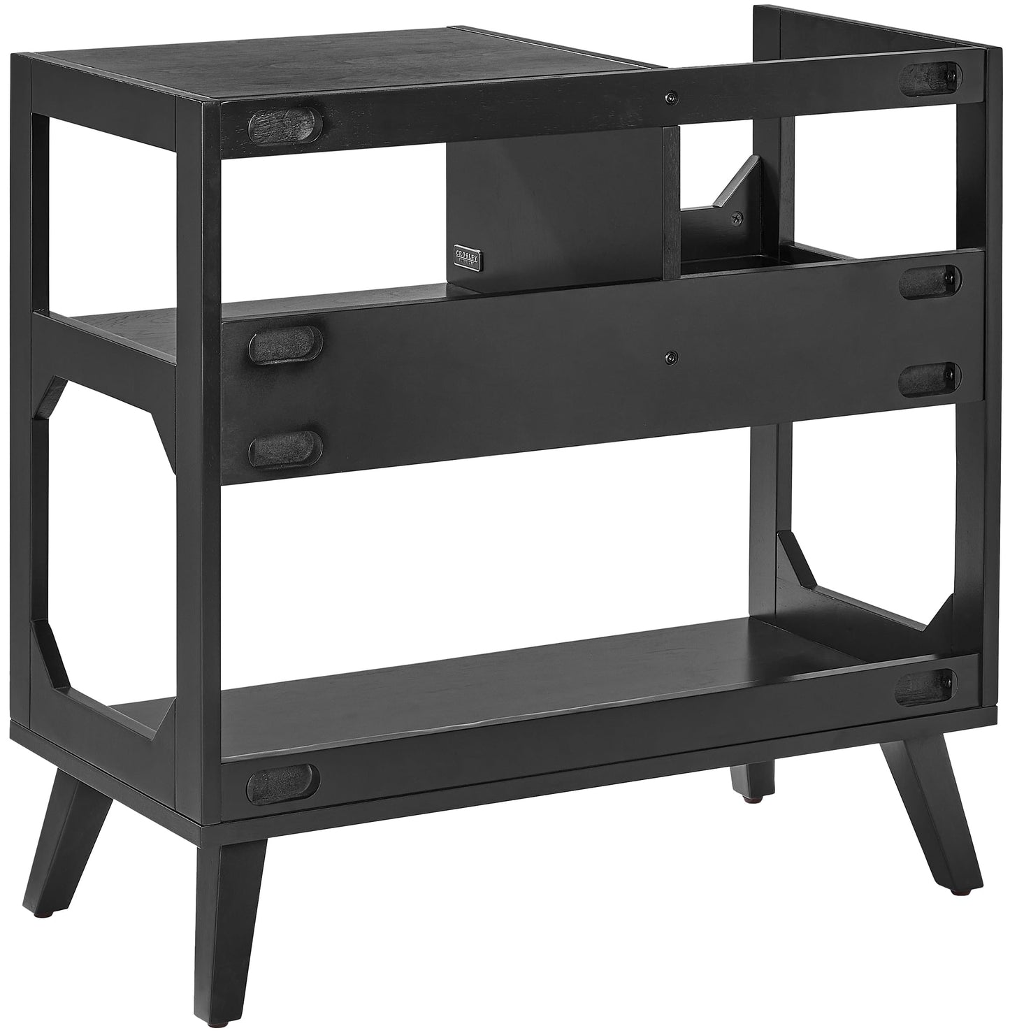 Crosley Furniture Asheville Mid-Century Modern Media Console Record Player Stand, Storage for Vinyl Records, Medium, Black