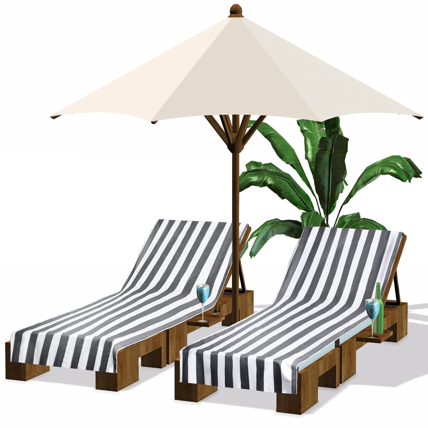 Fumete 2 Pack Summer Lounge Chair Cover 30 x 85 Inch Pool Chaise Lounge Towel Microfiber Spa Beach Chair Towel Portable Striped Outdoor Patio Furniture Cover for Sunbathing Picnic(Gray)
