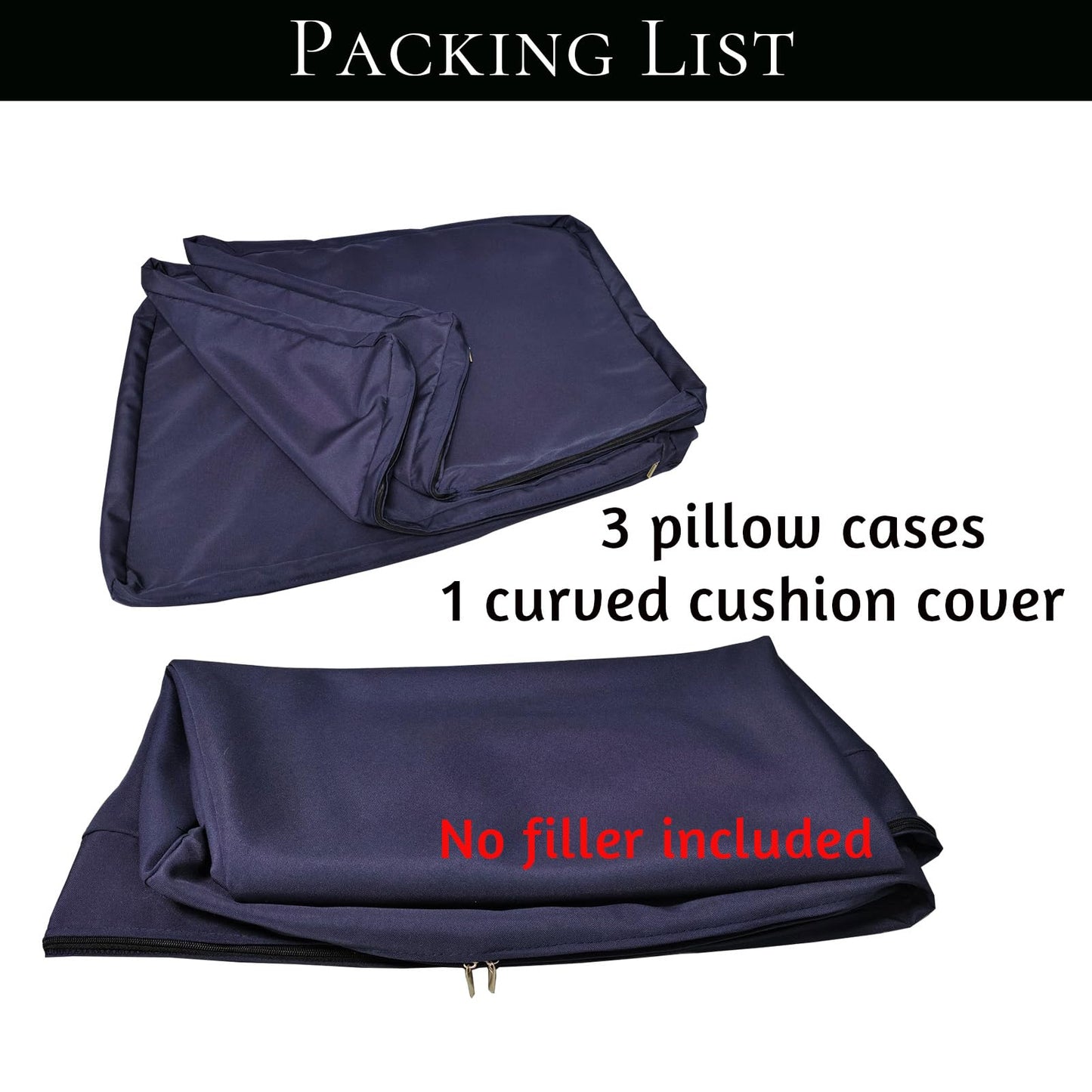 TQ369SM Outdoor Curved Sofa Cushion Couch Cover with Zipper 4-Piece Patio Half-Moon Sectional Replacement Cover Breathable Customizable（No fillers） (Dark Gray, L)