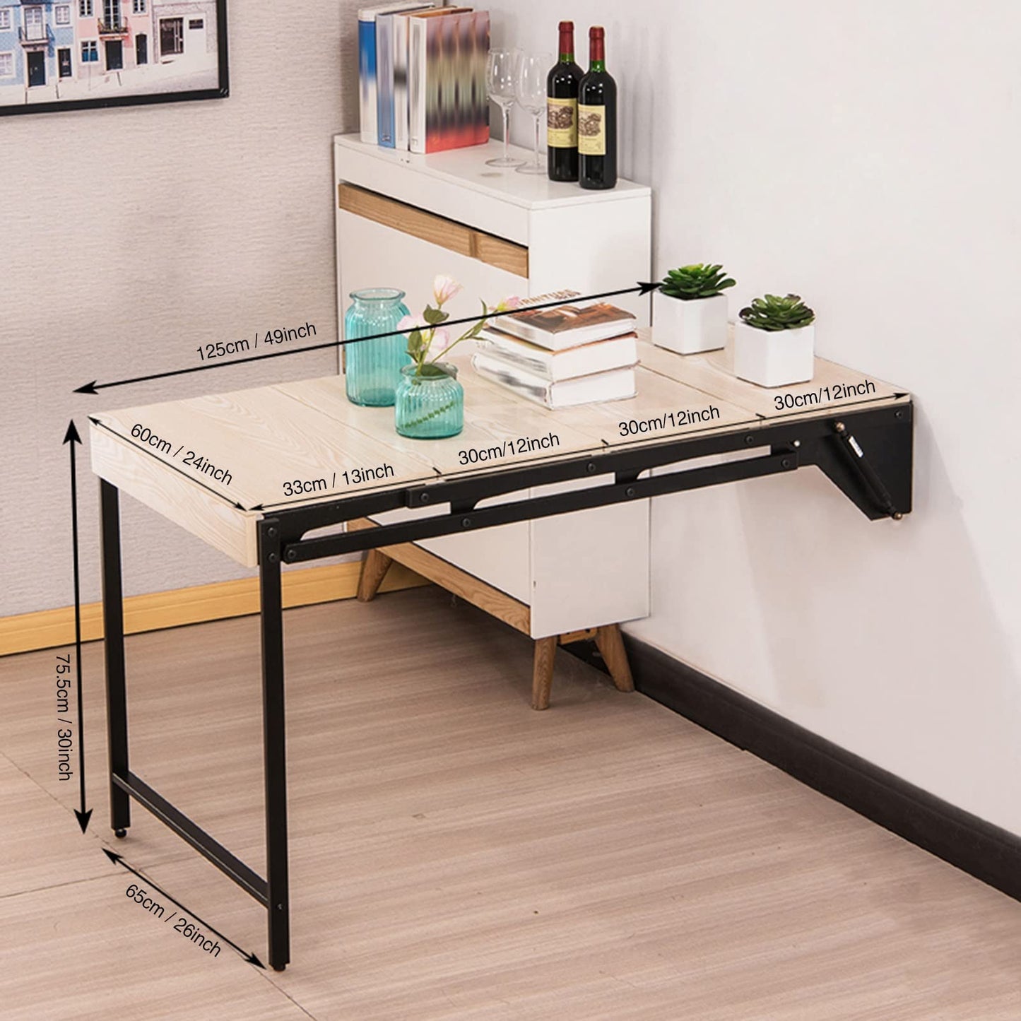 Wall Mounted Folding Desk, Space-Saving Murphy Table, Multi-Functional Work Table, Convertible Floating Shelf for Kitchen & Laundry, Stylish Wooden Cuter Desk (Color:)