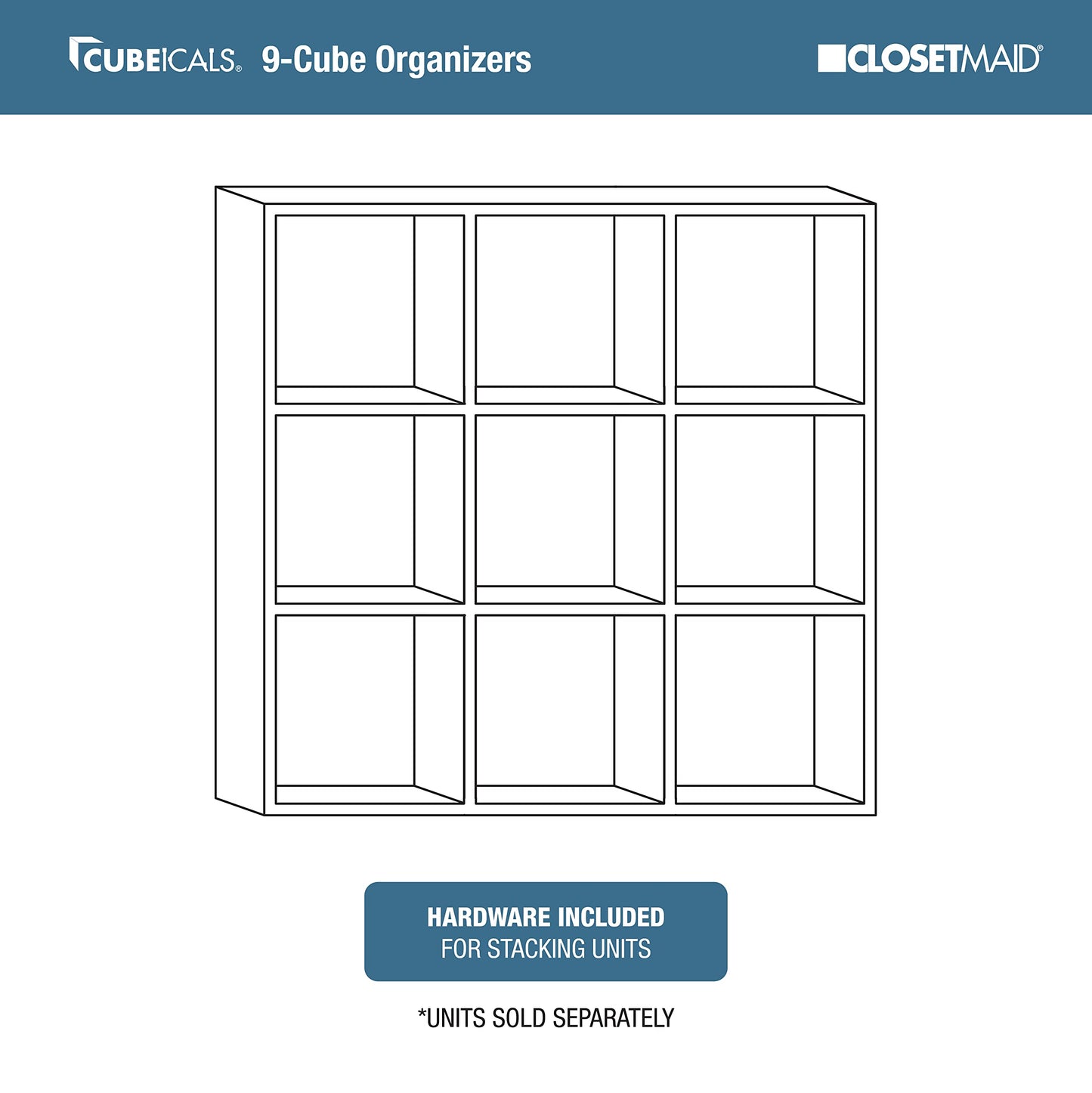ClosetMaid Cubeicals 9 Cube Storage Shelf Organizer Bookshelf, Stackable, Square Shape, Easy Assembly, Wood, Chocolate Finish