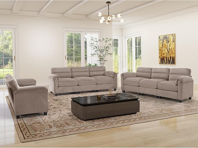 HAOMARKETS Corduroy Sofa Set, Upholstered Loveseat and 3-Seater Couch Set of 2