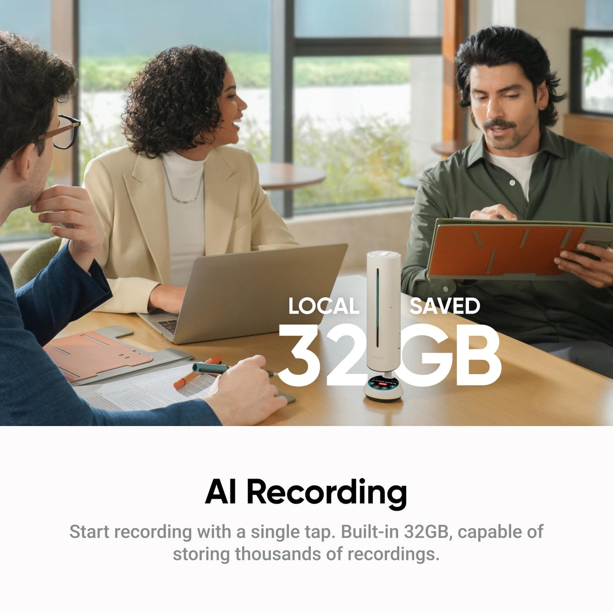 Insta360 Wave AI Conference Speakerphone with Bluetooth, Noise-Canceling Mics, Beamforming, Zoom Certified, AI Transcription & Summary, 32GB Storage for Meetings, Podcasts, Home office and Livestreams