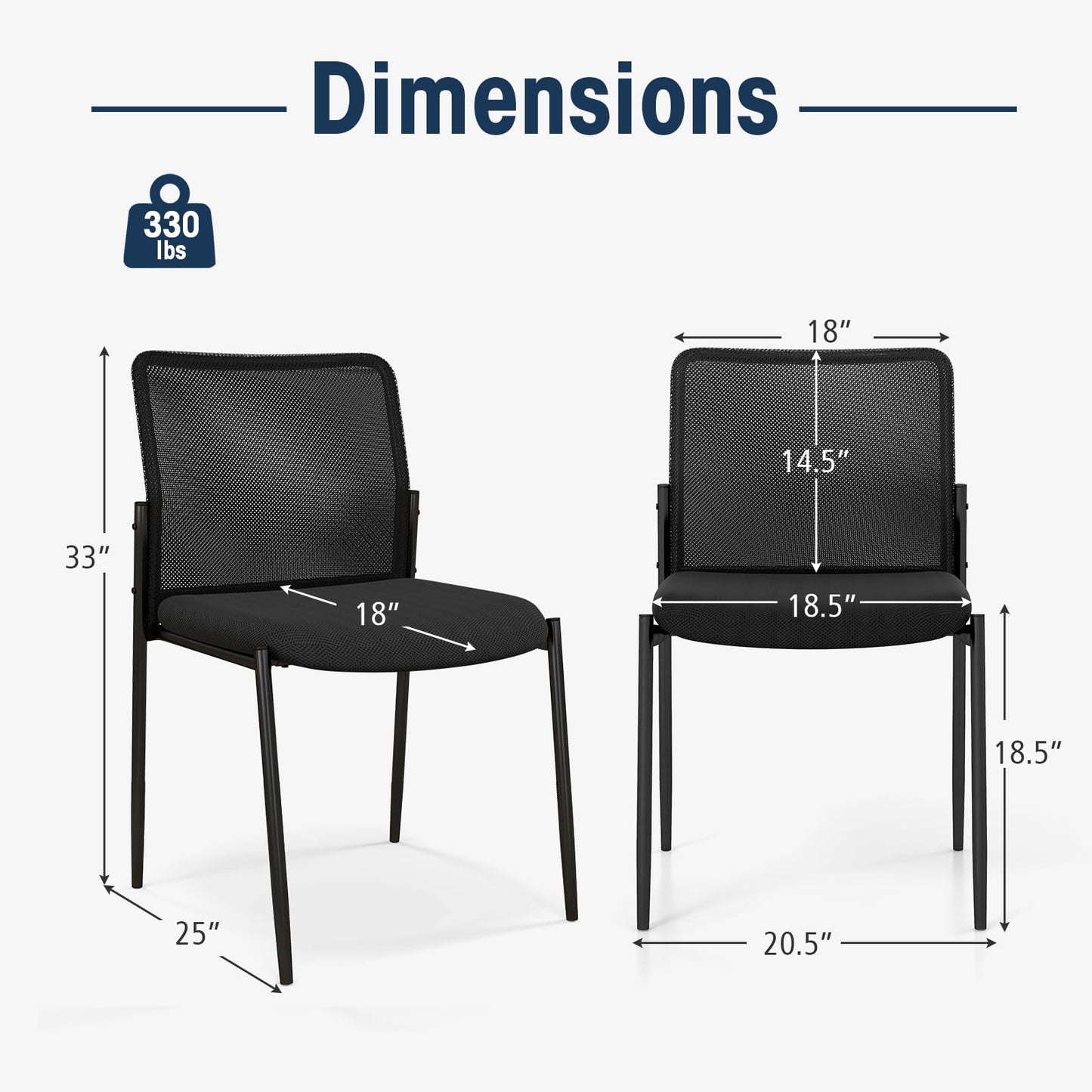 Giantex Waiting Room Chairs Set of 2 - Stackable Guest Chairs w/Ergonomic Backrest, Padded Seat, Lobby Chair for Conference, Meeting Room, Reception, Armless Desk Chair, Mesh Office Chairs (Black)