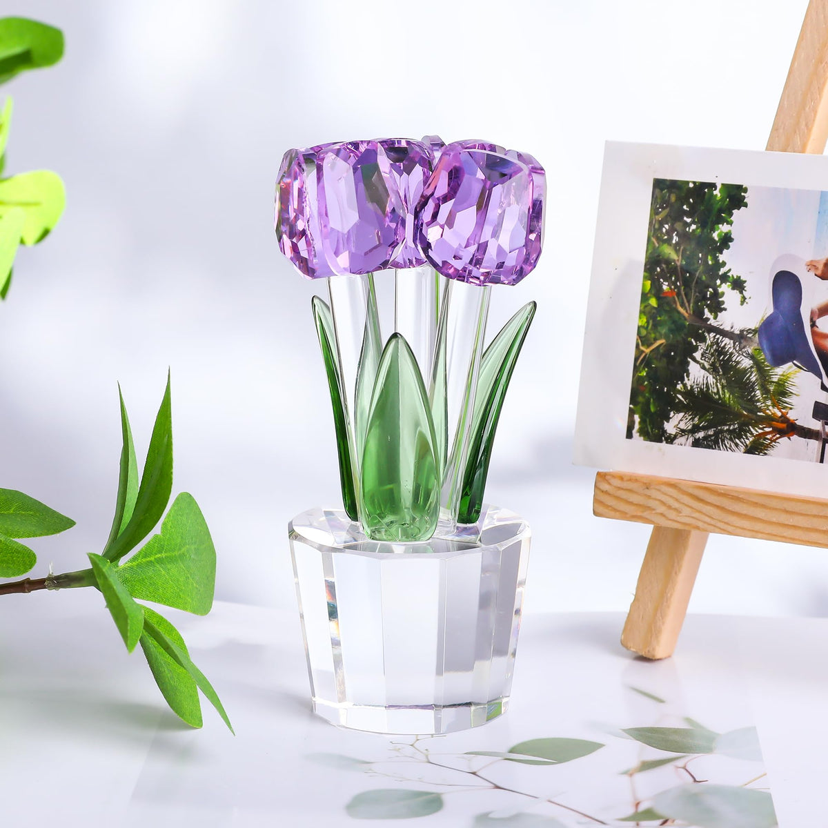 Movdyka Tulips Glass Flowers Figurines Crystal Decor Collectibles