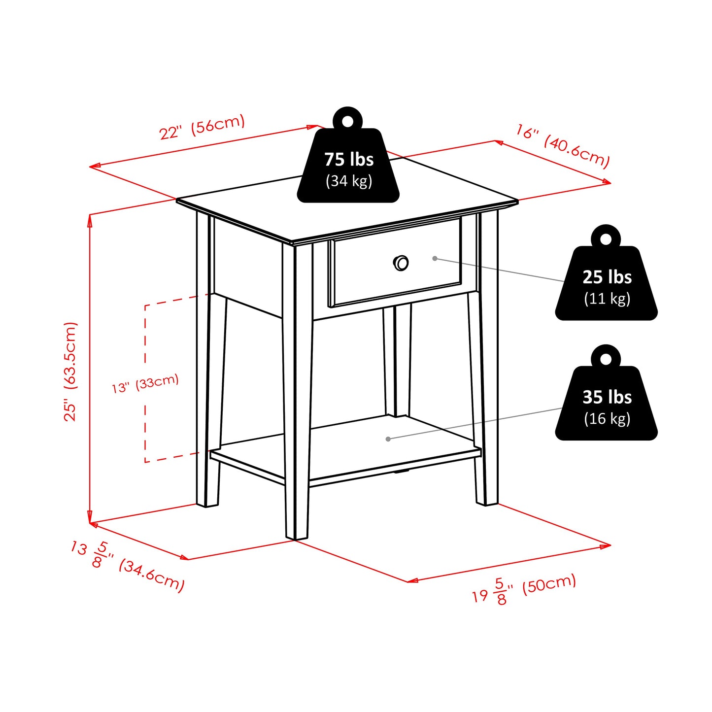 Winsome Rochester Accent Table, Classic Bedside Nightstand with Drawer and Shelf, End Table with Storage for Couches in Living Room, Functional Furniture for Bedroom, Office