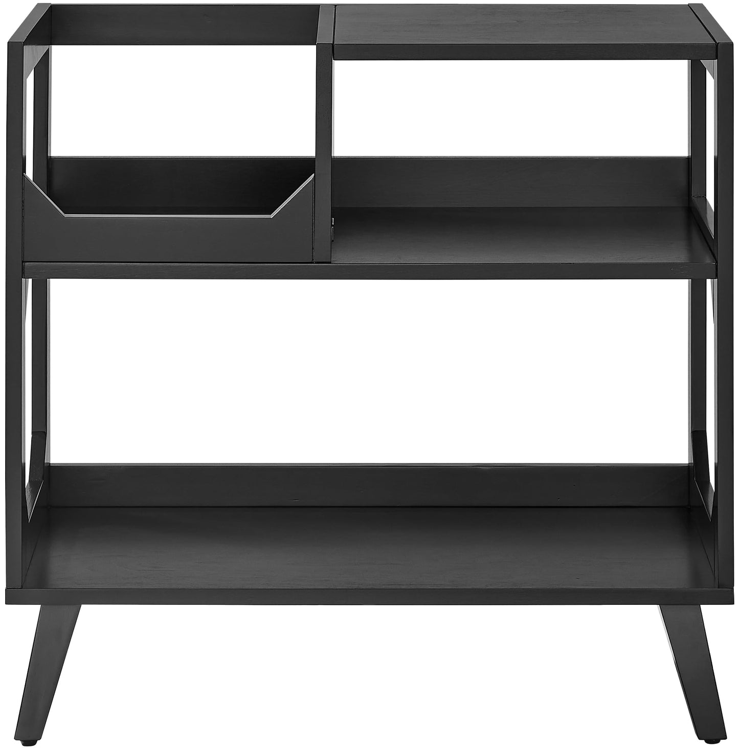 Crosley Furniture Asheville Mid-Century Modern Media Console Record Player Stand, Storage for Vinyl Records, Medium, Black