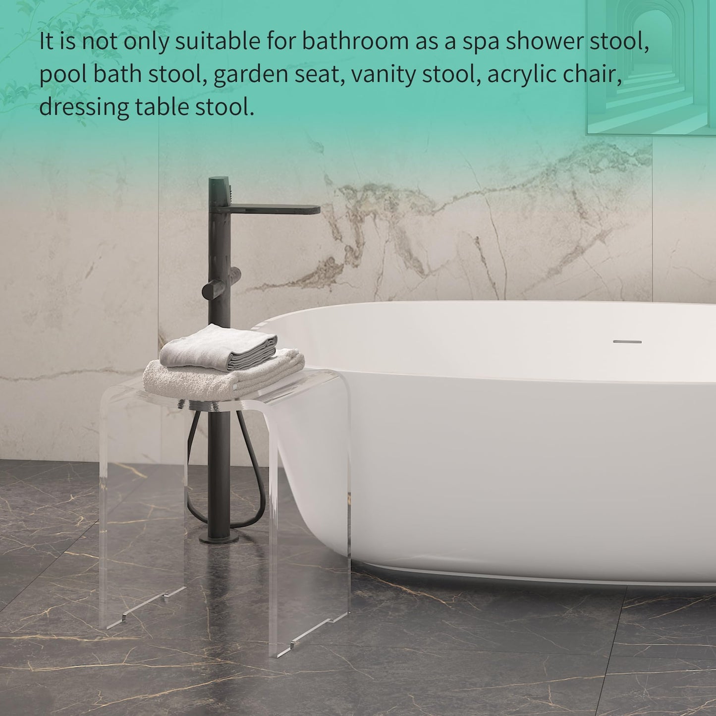 LFTYTUO Acrylic Anti-Skip Shower Bench, Clear Shower Stool for Inside Shower, Modern Shower Chair with Curved Seat & Water Leaking Hole 300LBS Weight Capacity