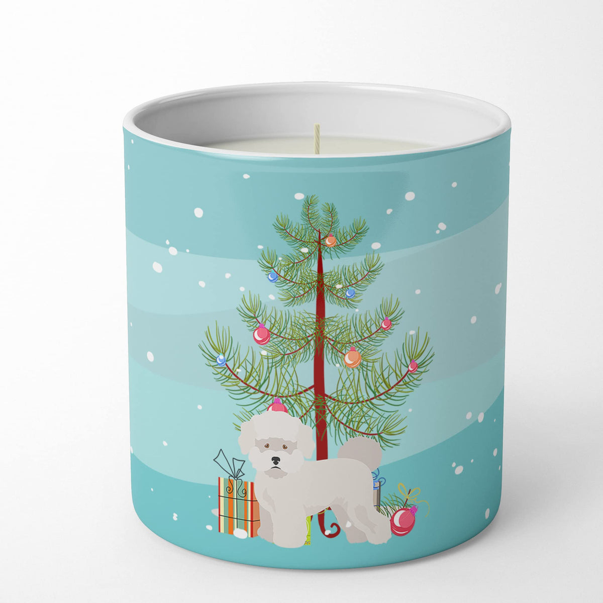 Caroline's Treasures CK3445CDL Bichon Frise Christmas Tree 10 oz Decorative Soy Candle Nature Soy Wax Essential Oil Home Decor Ideal for Bedroom Kitchen Bath Office Gift, 10 oz