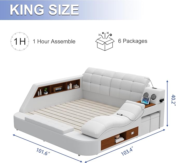 King Size Smart Multifunctional Bed Frame, Platform Bed