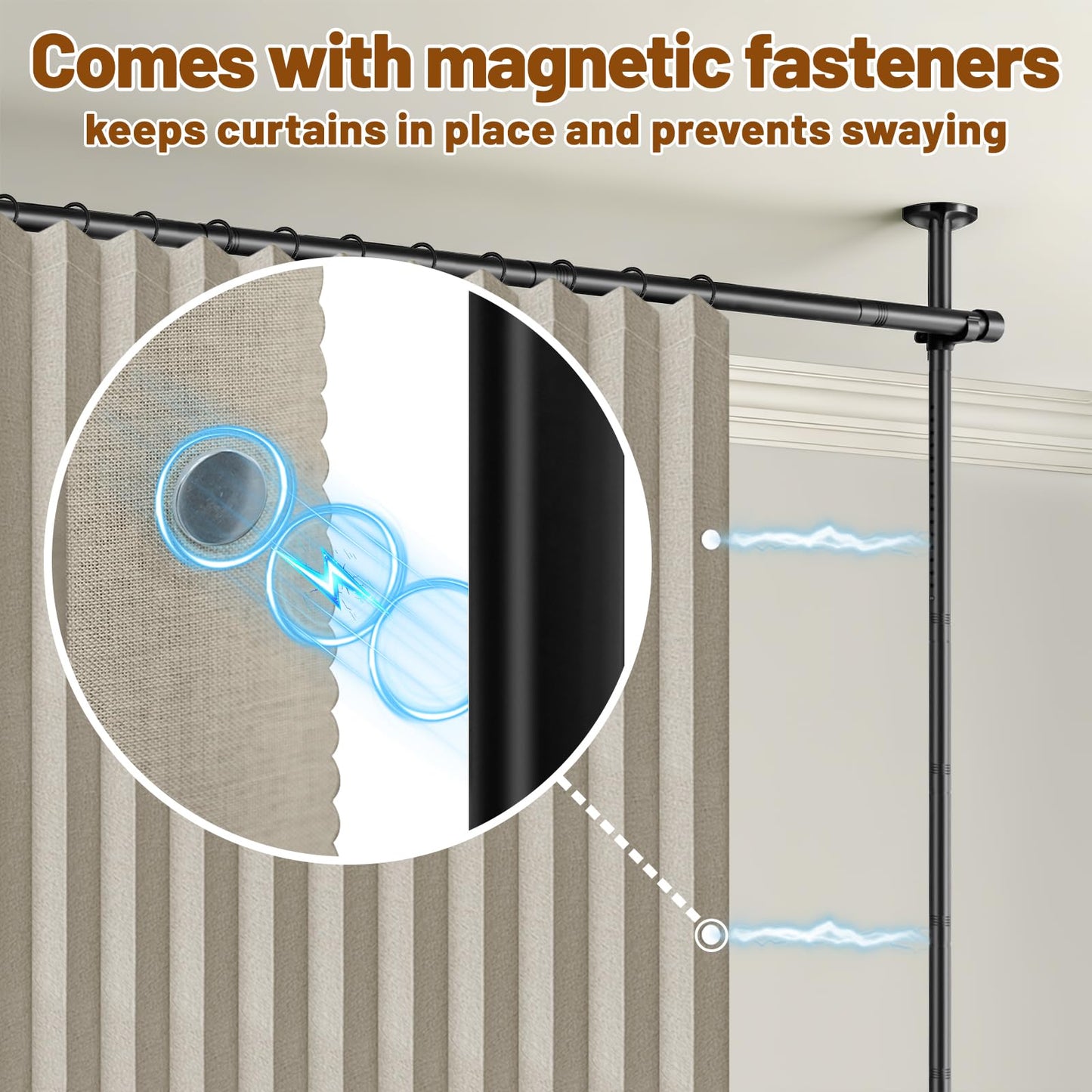 AJAZZ Room Divider Curtain (2 Panels, Cream White, W100 x L96 in)+ Curtain Rods No Drilling Adjustable Tension (H) 43-120×(W) 35-200 in, Heavy Duty Wall Divider for Apartment/Dorm