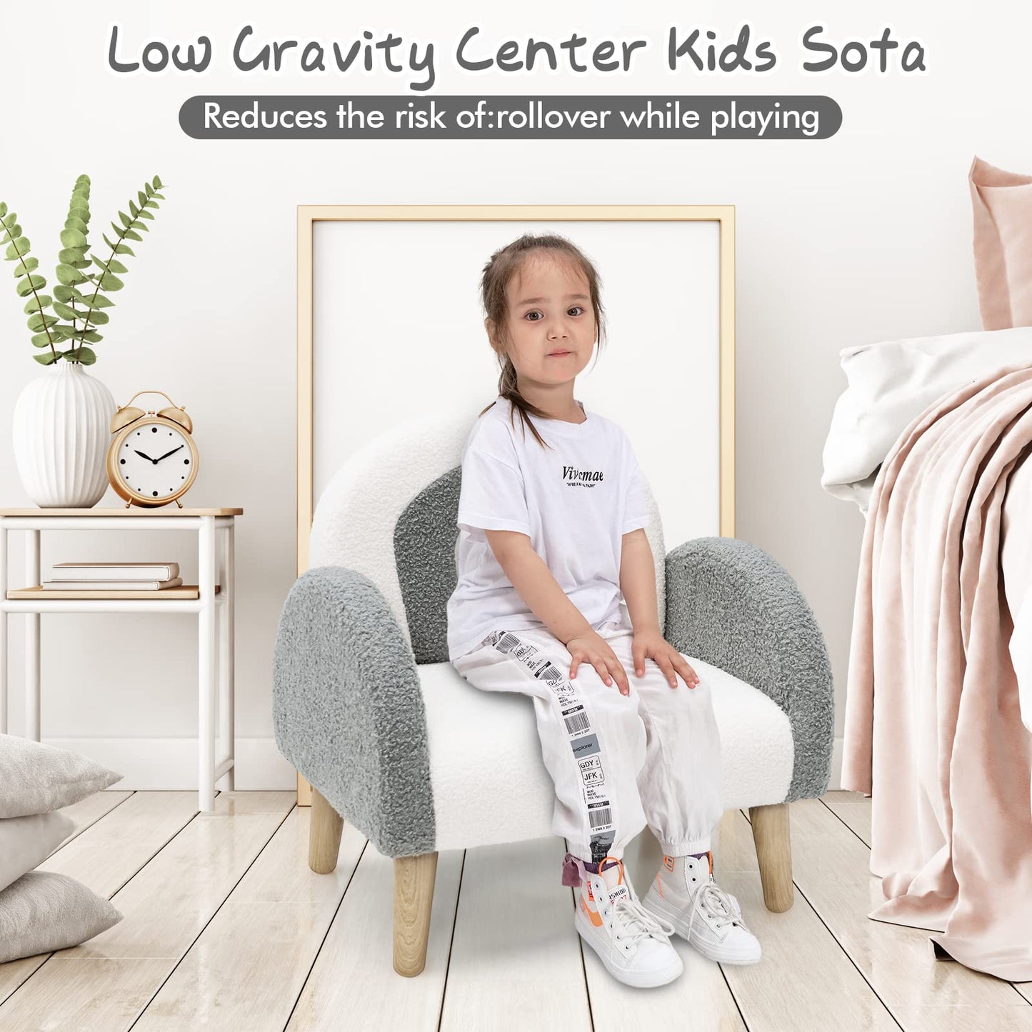INFANS Kids Sofa, Toddler Armchair with Solid Wooden Frame Anti-Tipping Design Plush Fabric, Upholstered Children Chair for Kindergarten Playroom Preschool, Gift for Boys Girls, Toddler Couch